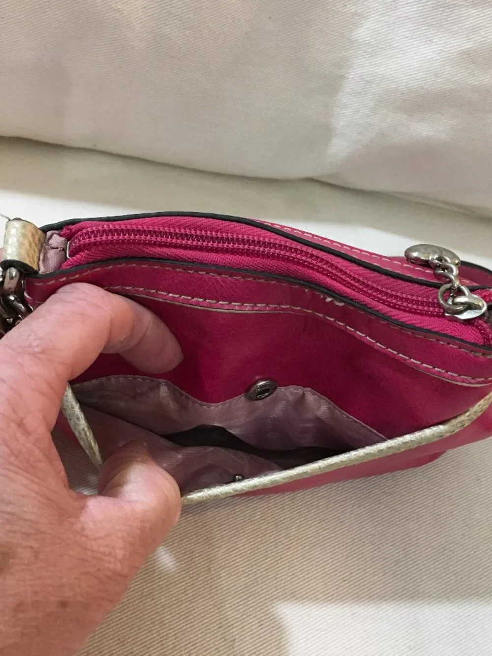 Kathy Van Zeeland Pink Crossbody bag Logo Plaque Chain Accent Strap